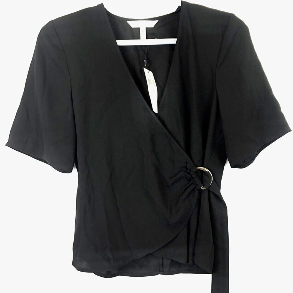 BCBGeneration Women’s Black D-Ring Wrap Top, Size Extra Small